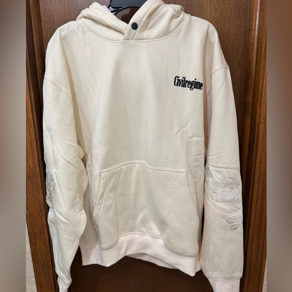 Civil Regime - White Roses Emnroidered- Butter Hoodie NWT/NIP Large